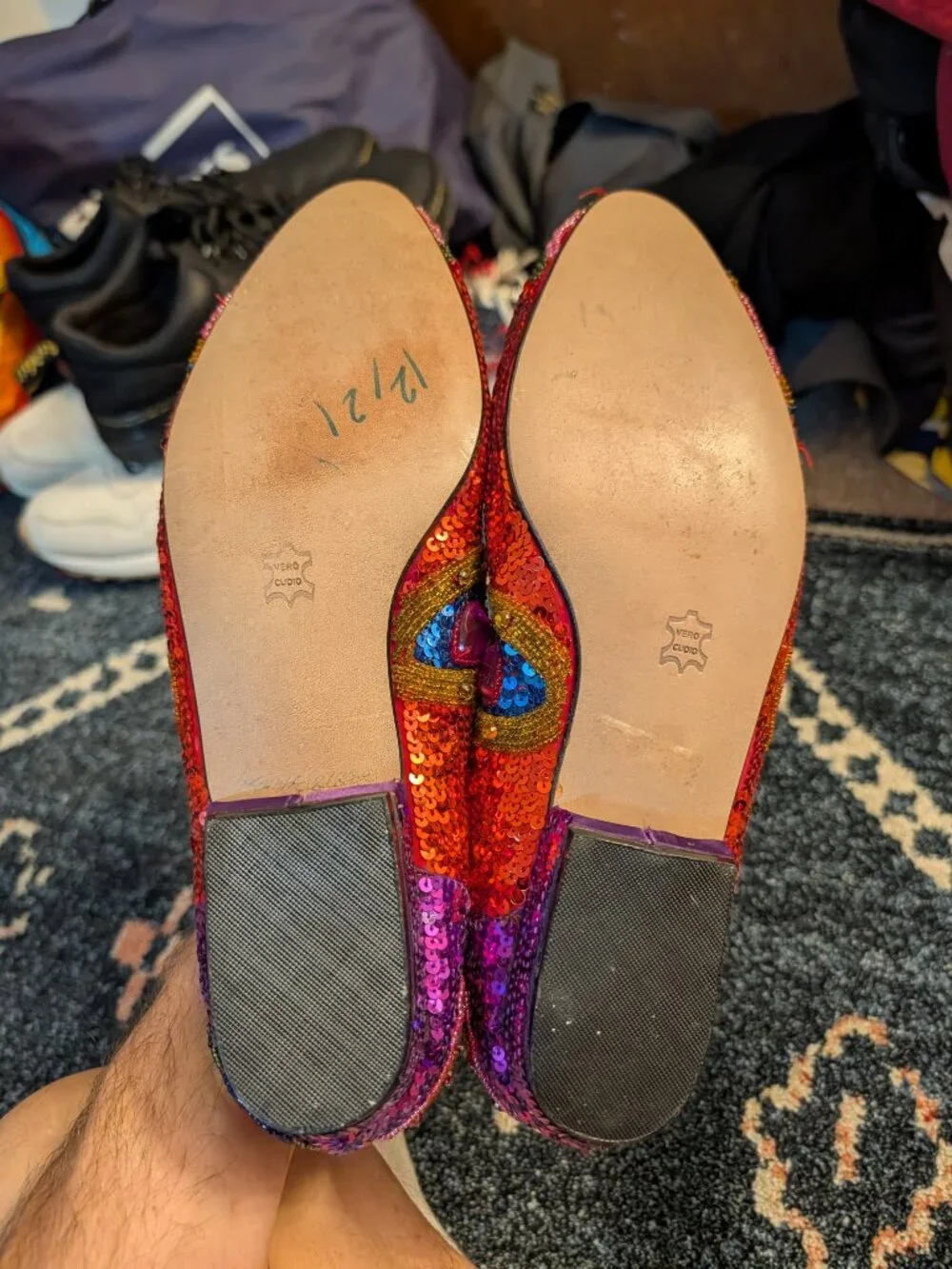 Nordstrom Made in Italy Sequin Beaded Jeweled Flats Women’s 12B Statement Shoes